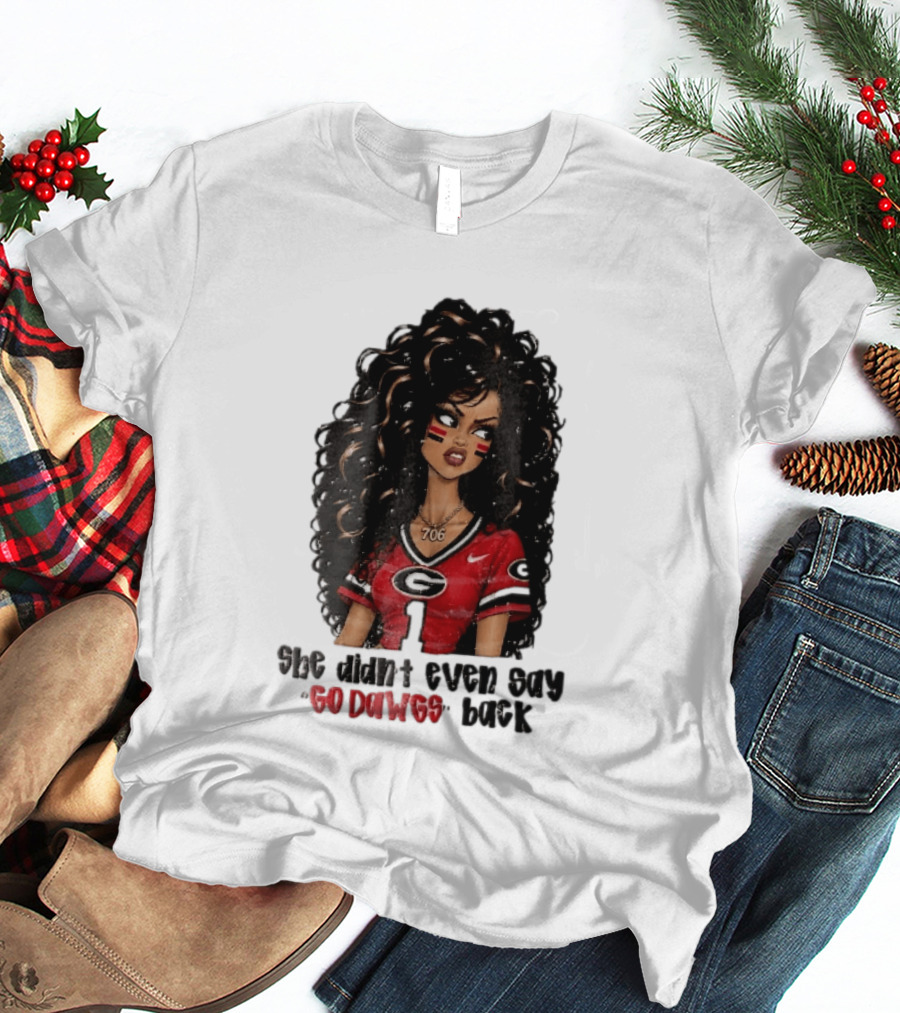 Georgia Bulldogs She Didn't Even Say Go Dawgs Cartoon Woman Curly Hair Red Jersey 706 T-Shirt
