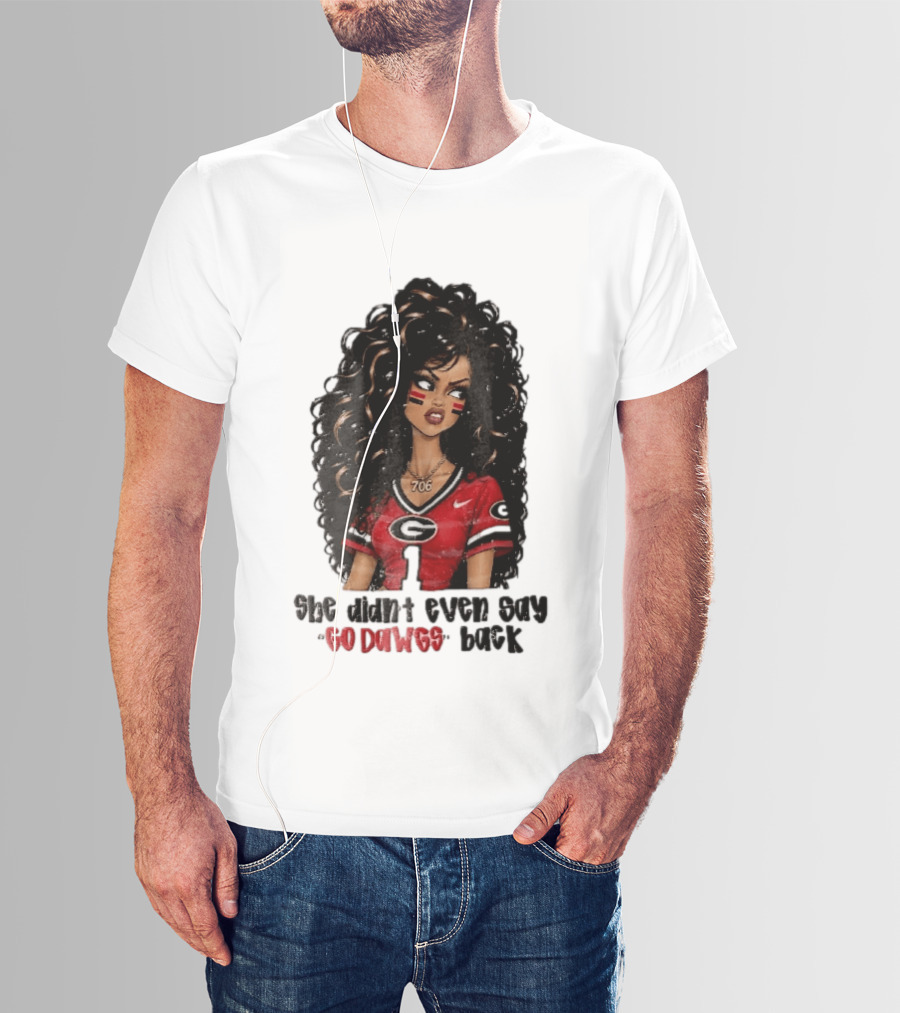 Georgia Bulldogs She Didn't Even Say Go Dawgs Cartoon Woman Curly Hair Red Jersey 706 T-Shirt