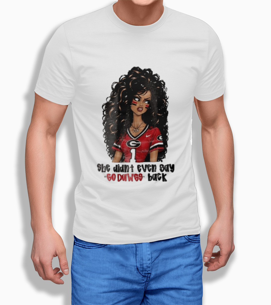 Georgia Bulldogs She Didn't Even Say Go Dawgs Cartoon Woman Curly Hair Red Jersey 706 T-Shirt