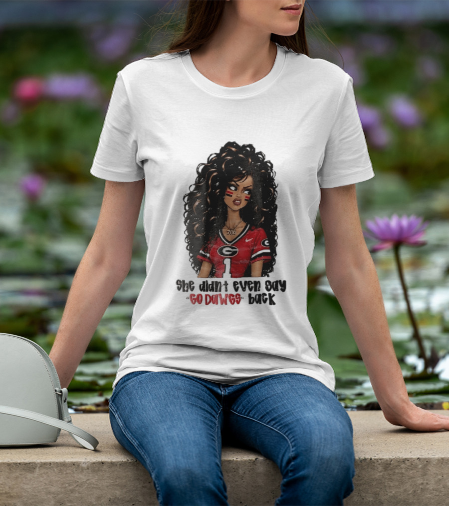 Georgia Bulldogs She Didn't Even Say Go Dawgs Cartoon Woman Curly Hair Red Jersey 706 T-Shirt