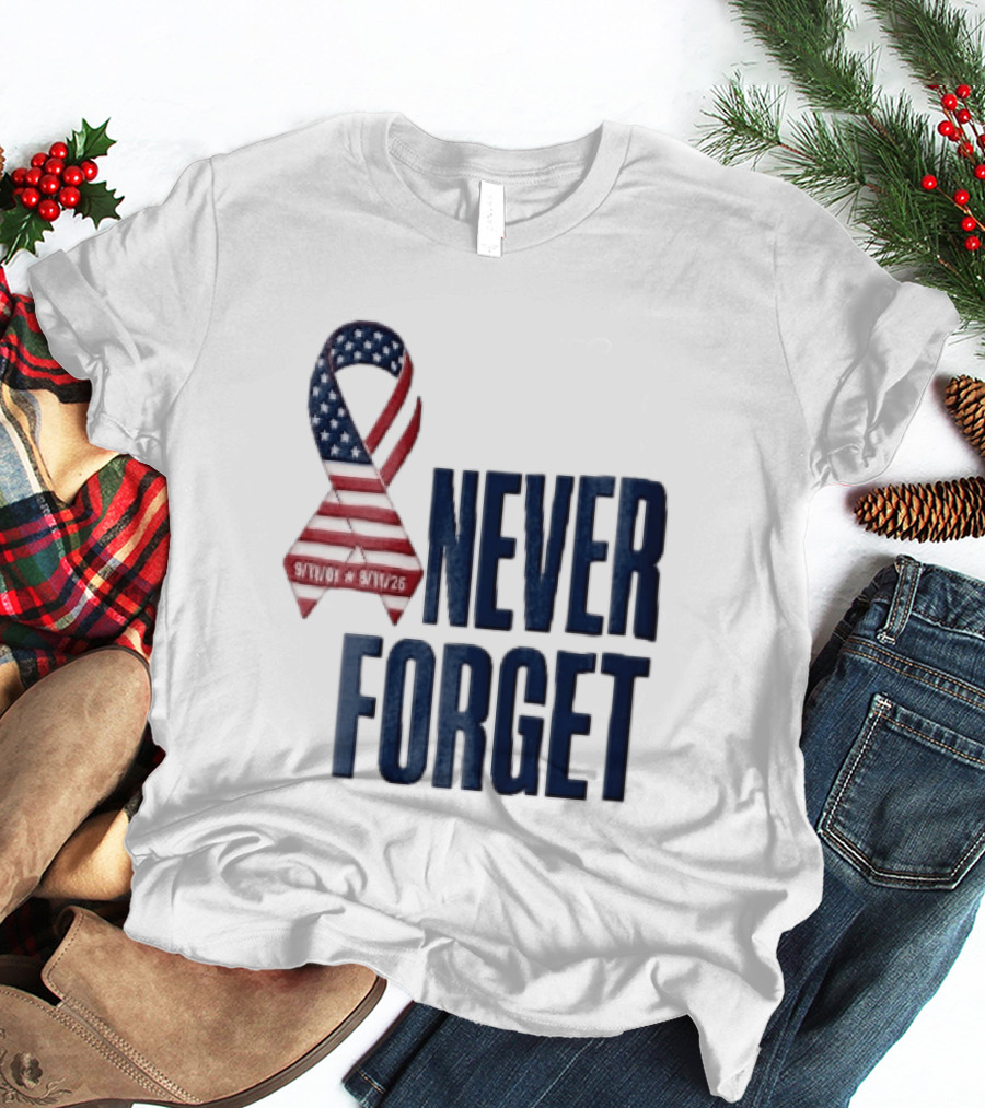 Never Forget 9/11 American Flag Awareness Ribbon T-Shirt