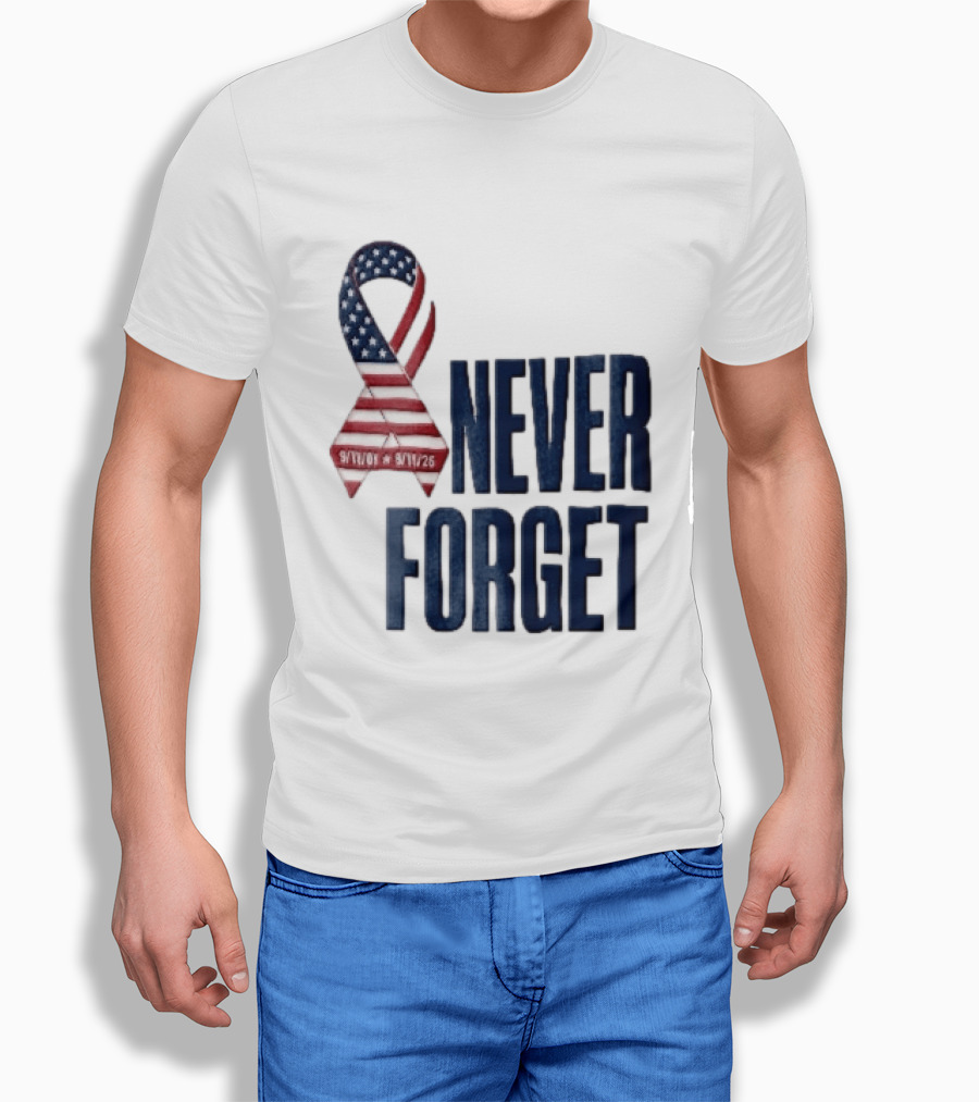 Never Forget 9/11 American Flag Awareness Ribbon T-Shirt