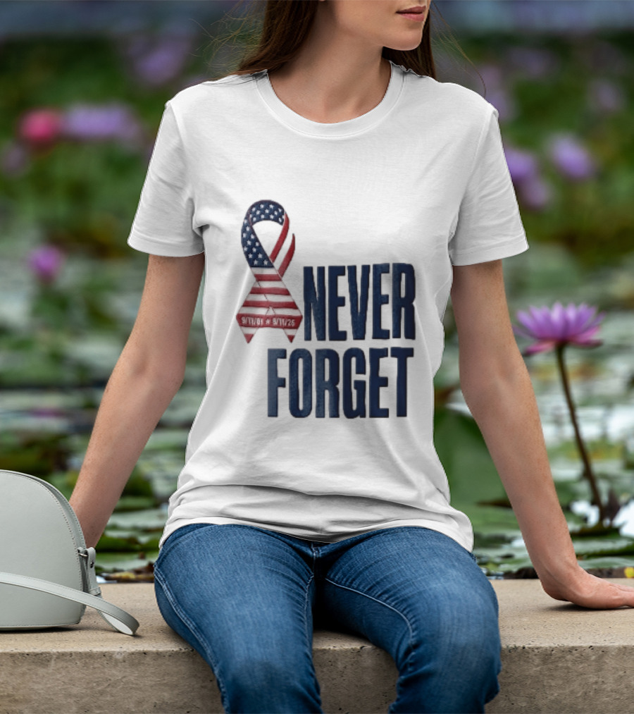 Never Forget 9/11 American Flag Awareness Ribbon T-Shirt