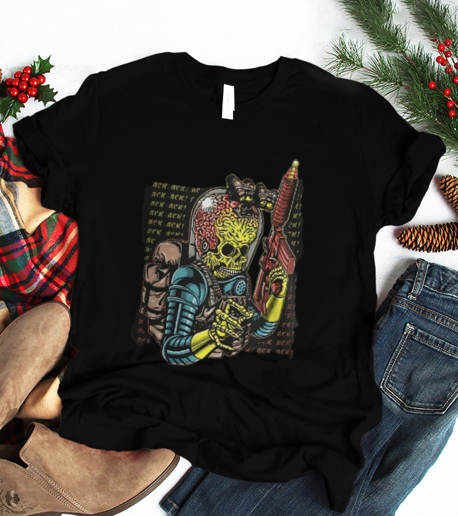 Ack Martian Alien Exposed Brain Tactical Ray Gun Ack Goggles T-Shirt