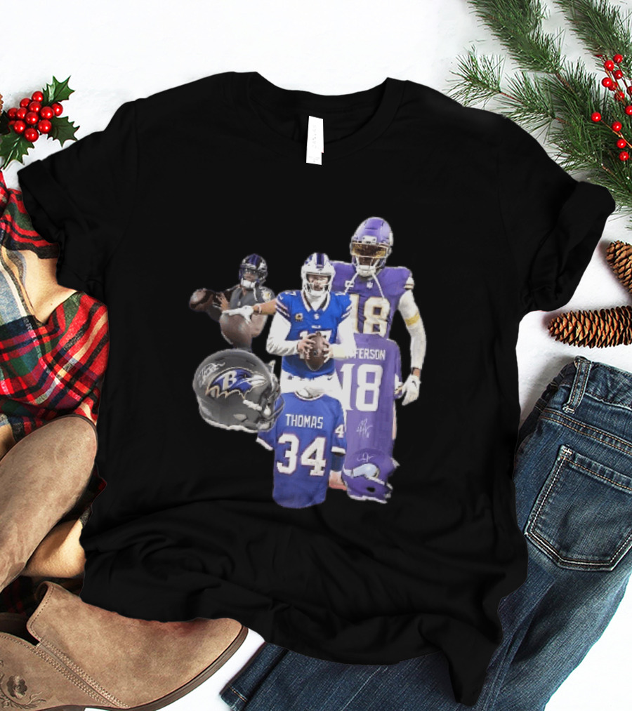 Baltimore Ravens Helmets Buffalo Bills Minnesota Vikings Thomas Jefferson Players Jerseys T-Shirt