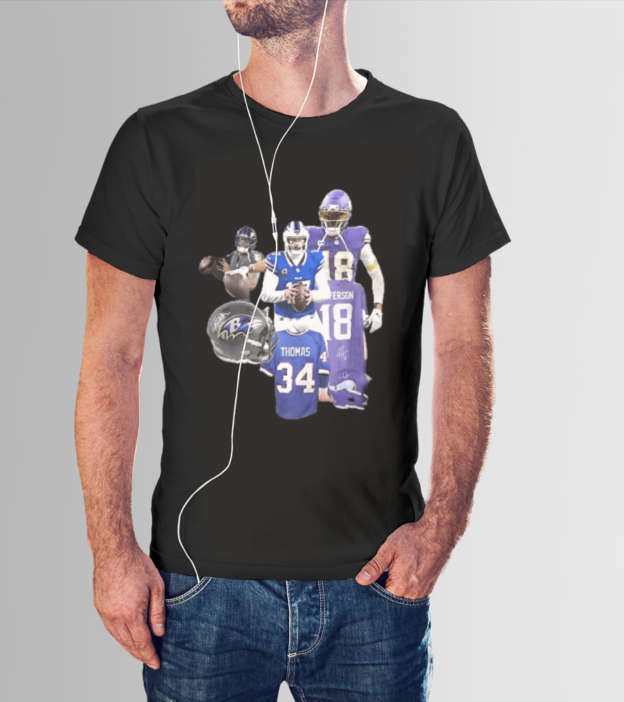 Baltimore Ravens Helmets Buffalo Bills Minnesota Vikings Thomas Jefferson Players Jerseys T-Shirt