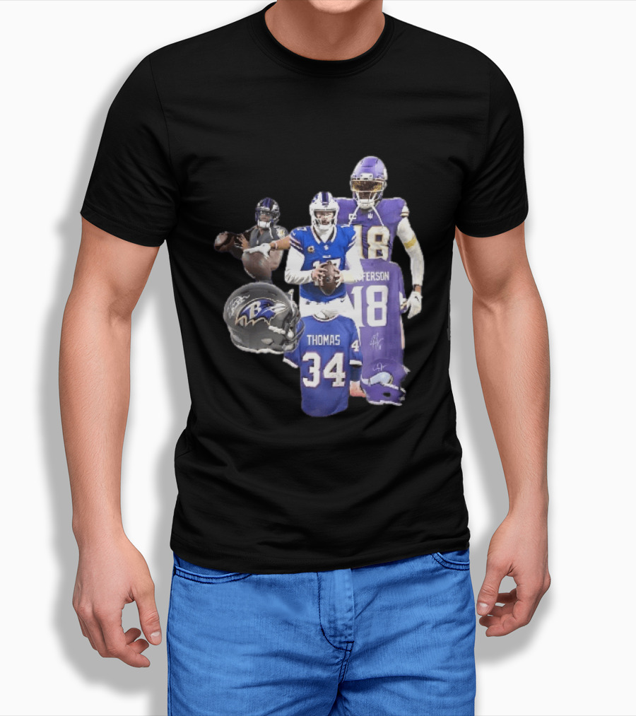 Baltimore Ravens Helmets Buffalo Bills Minnesota Vikings Thomas Jefferson Players Jerseys T-Shirt