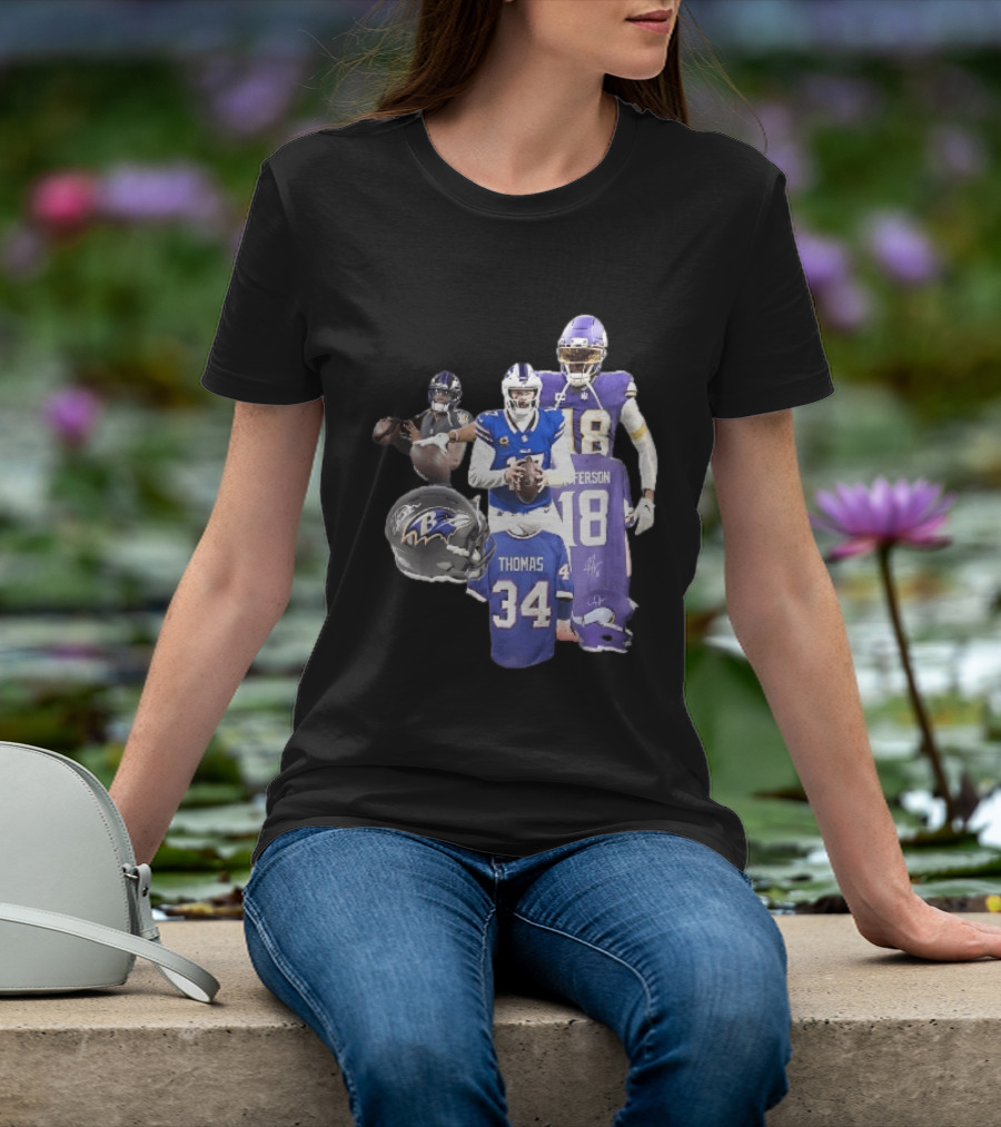 Baltimore Ravens Helmets Buffalo Bills Minnesota Vikings Thomas Jefferson Players Jerseys T-Shirt