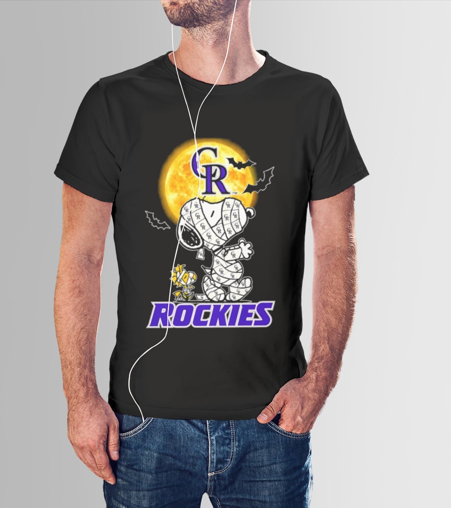 Colorado Rockies Snoopy Woodstock Mummy Halloween Cosplay Moon T-Shirt
