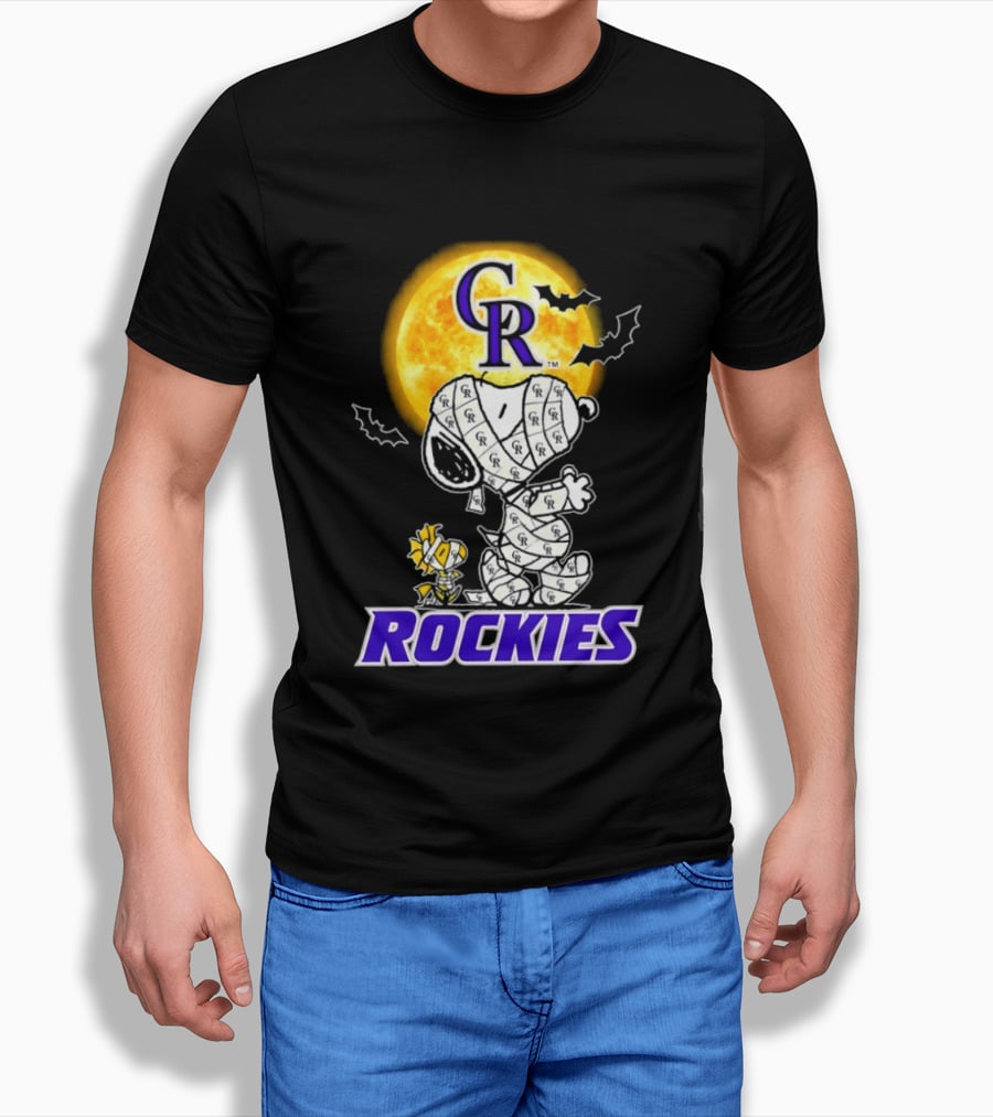 Colorado Rockies Snoopy Woodstock Mummy Halloween Cosplay Moon T-Shirt
