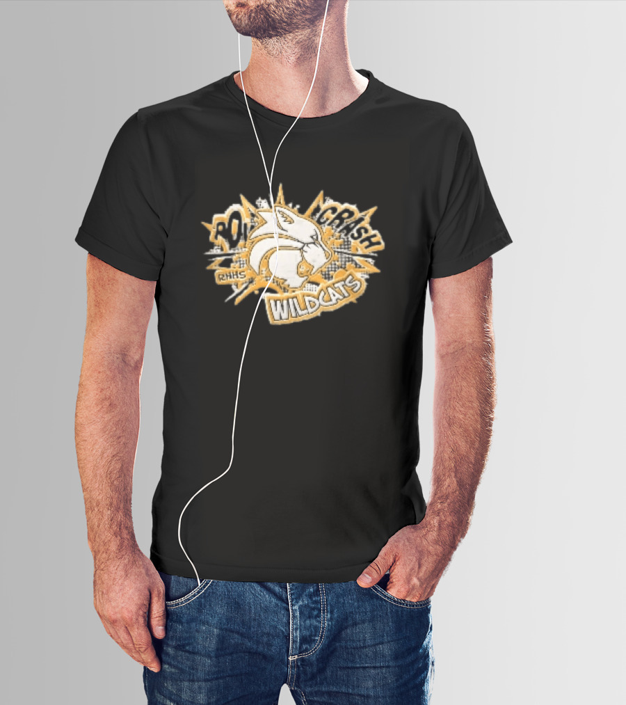 RHHS Wildcats Pow Crash Comic Burst Halftone Head T-Shirt