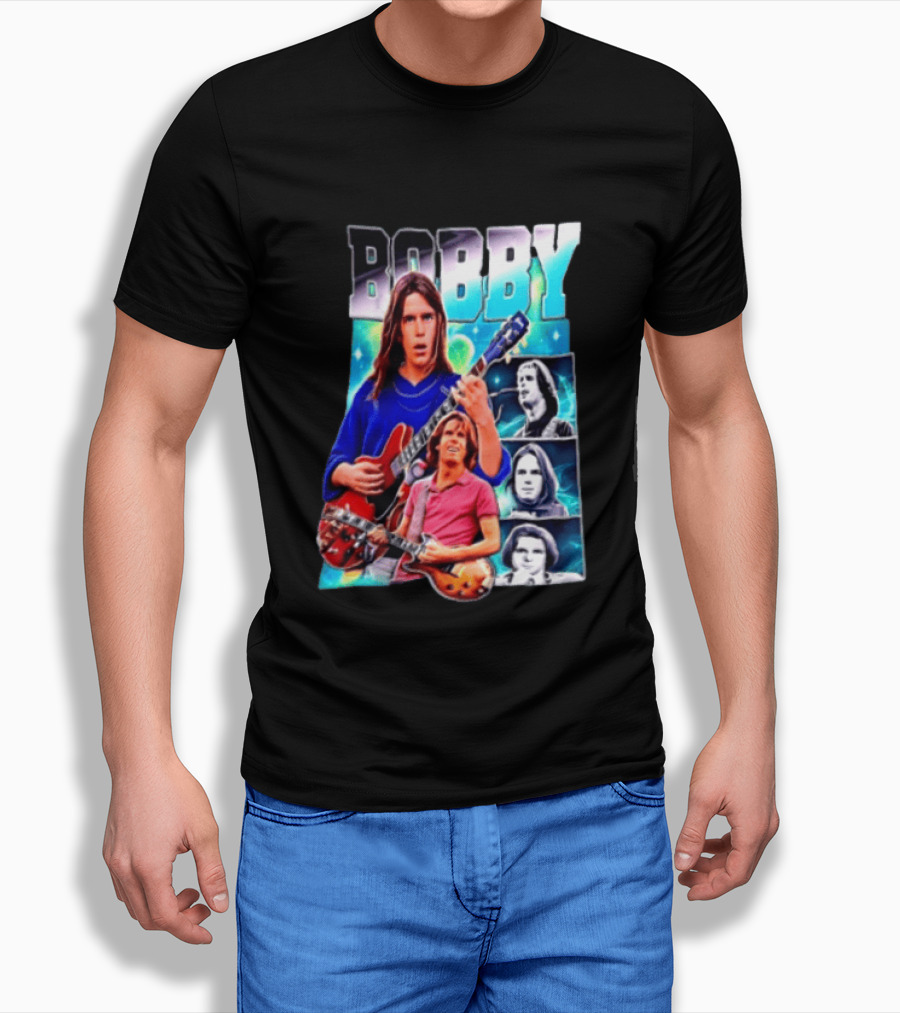 Bobby Guitarist Red Electric Guitar Collage Retro Photos T-Shirt