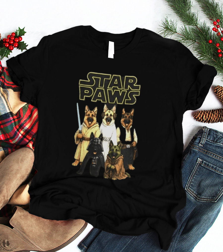 Star Paws German Shepherd Dogs In Space Costumes With Lightsaber T-Shirt