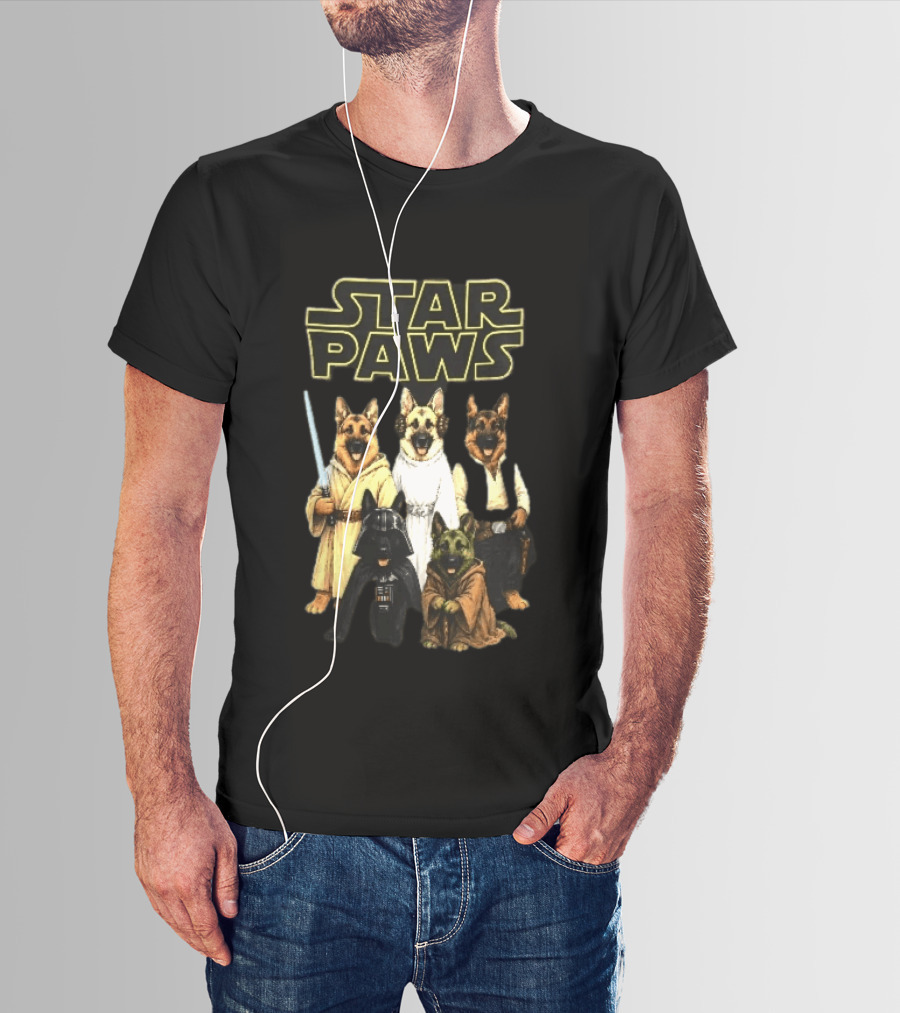 Star Paws German Shepherd Dogs In Space Costumes With Lightsaber T-Shirt
