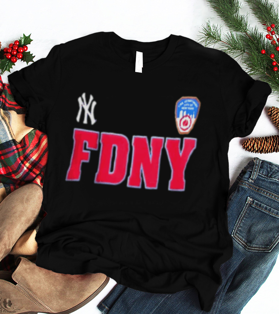 New York Yankees FDNY Collaboration With FDNY Patch And Yankees T-Shirt