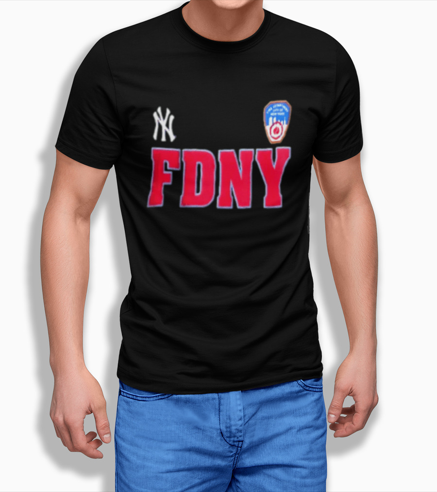 New York Yankees FDNY Collaboration With FDNY Patch And Yankees T-Shirt