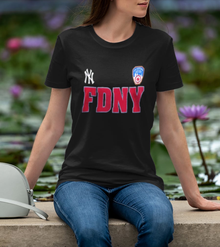 New York Yankees FDNY Collaboration With FDNY Patch And Yankees T-Shirt