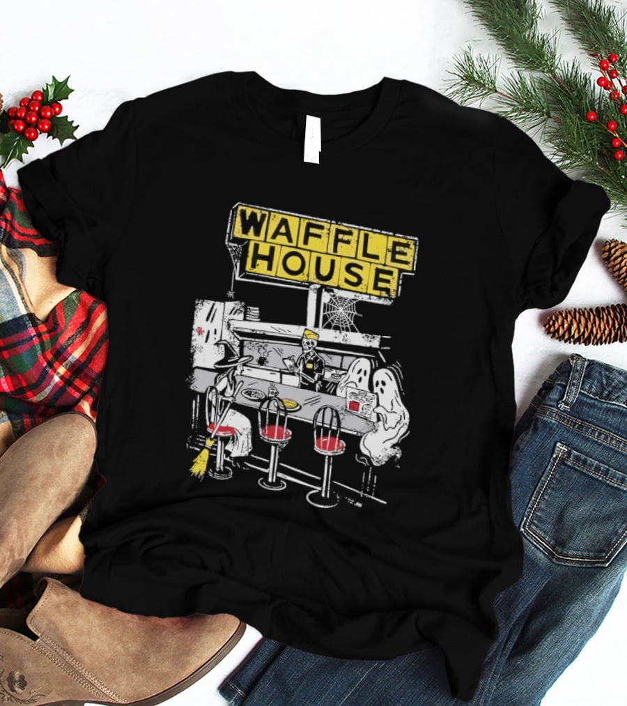 Waffle House Wafflehaunted House Ghostly Diner Scene Halloween T-Shirt