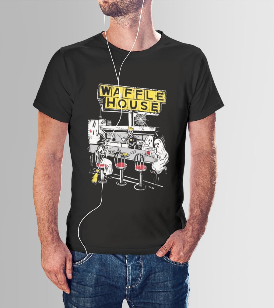 Waffle House Wafflehaunted House Ghostly Diner Scene Halloween T-Shirt