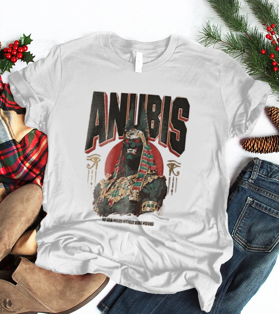 Anubis Jackal Headed Egyptian God Distressed No Soul Passes Without Being Weighed Sun T-Shirt