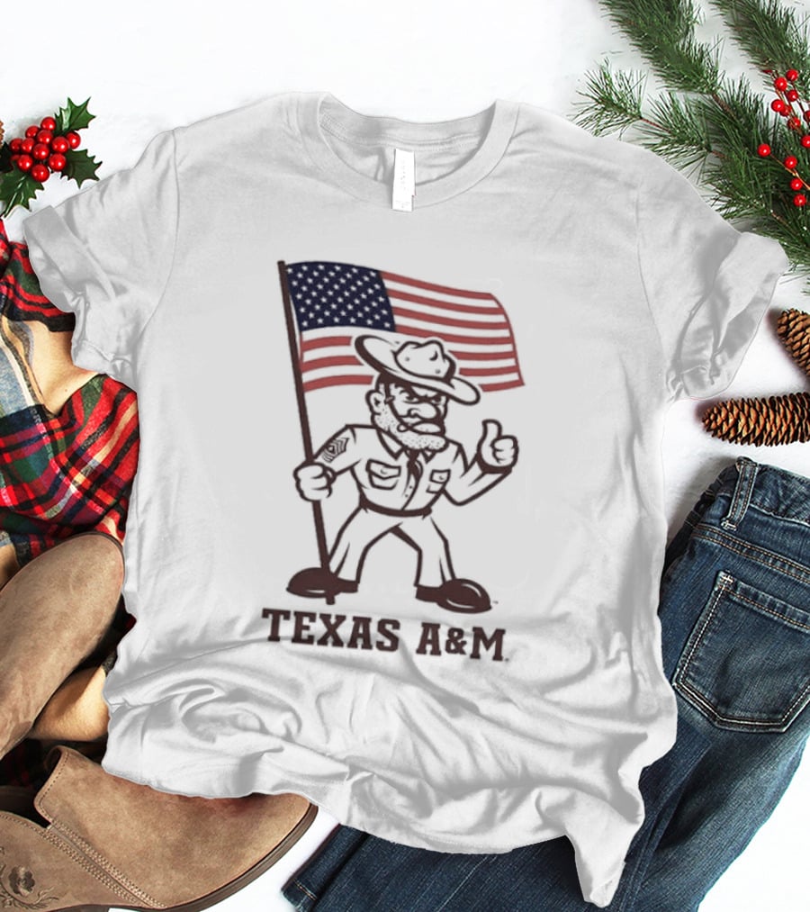 Awesome The Ol' Sarge Collection Texas A&M Maroon USA Flag T-Shirt