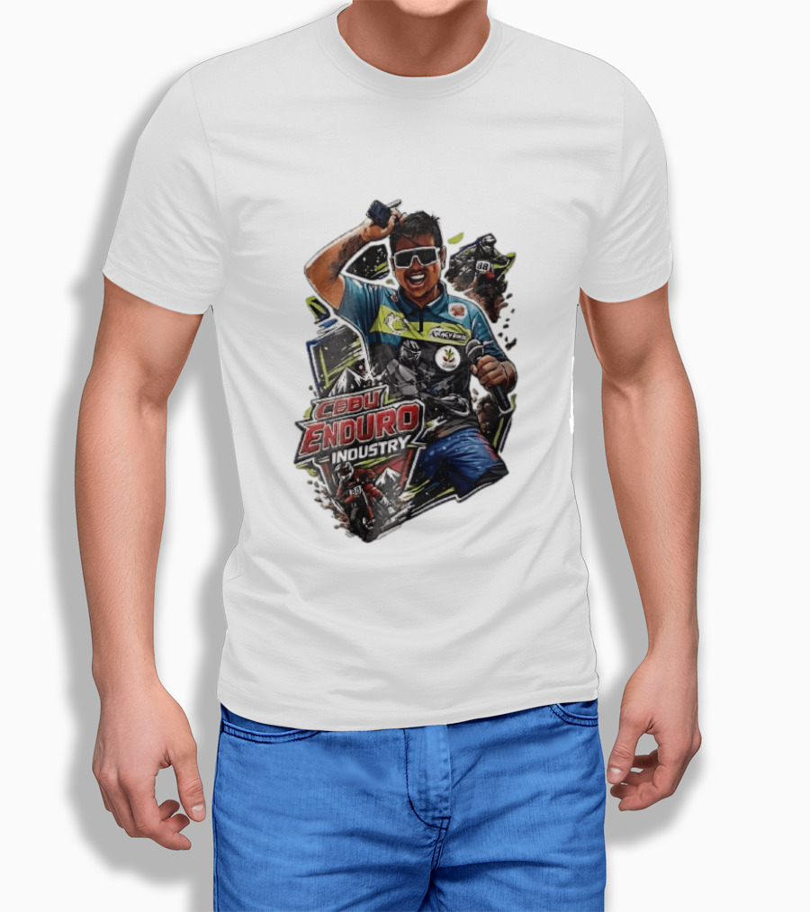 Cebu Enduro Industry Host With Microphone And Dirt Bike Riders Caricature T-Shirt