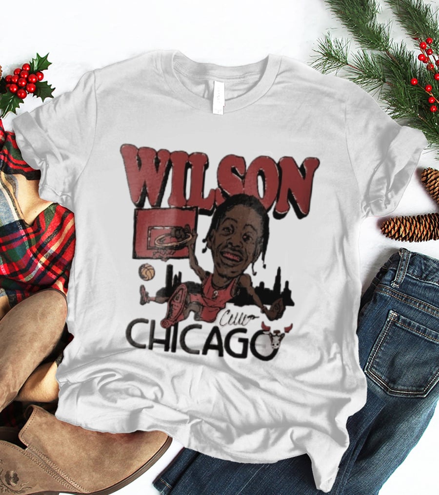 Chicago Bulls Wilson Cartoon Caricature Dunking City Skyline T-Shirt