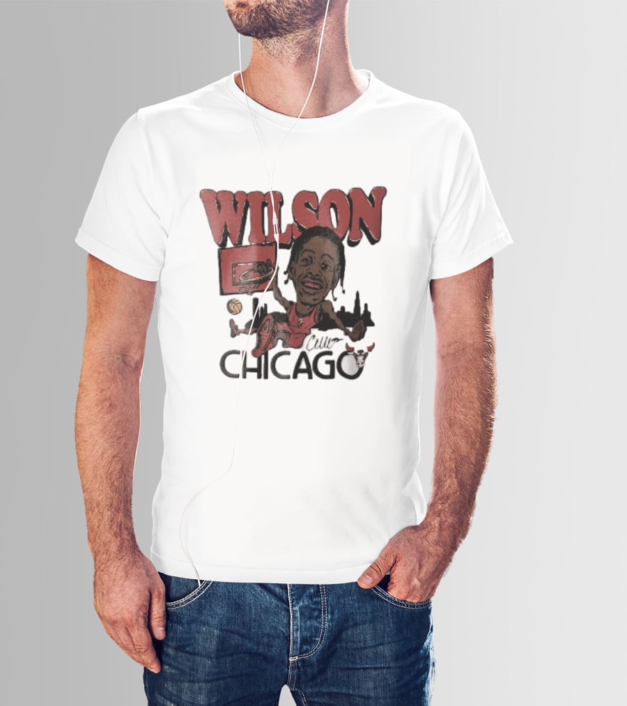Chicago Bulls Wilson Cartoon Caricature Dunking City Skyline T-Shirt