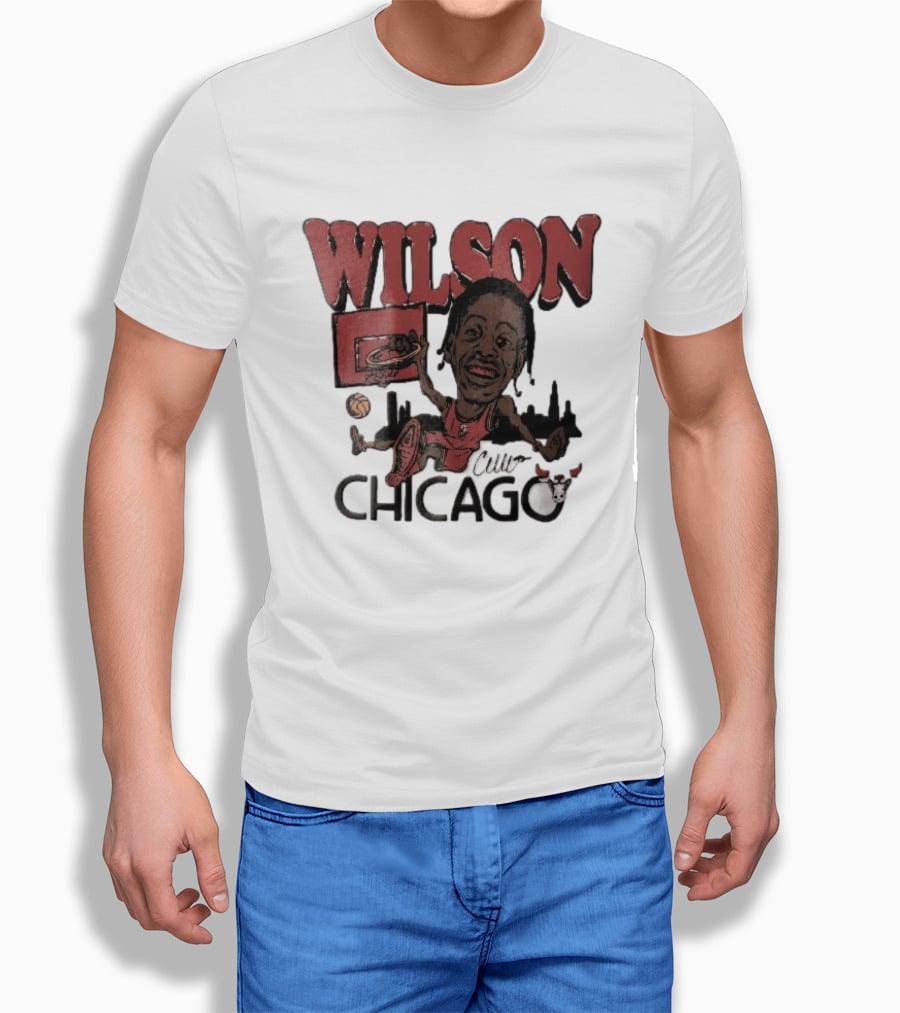 Chicago Bulls Wilson Cartoon Caricature Dunking City Skyline T-Shirt