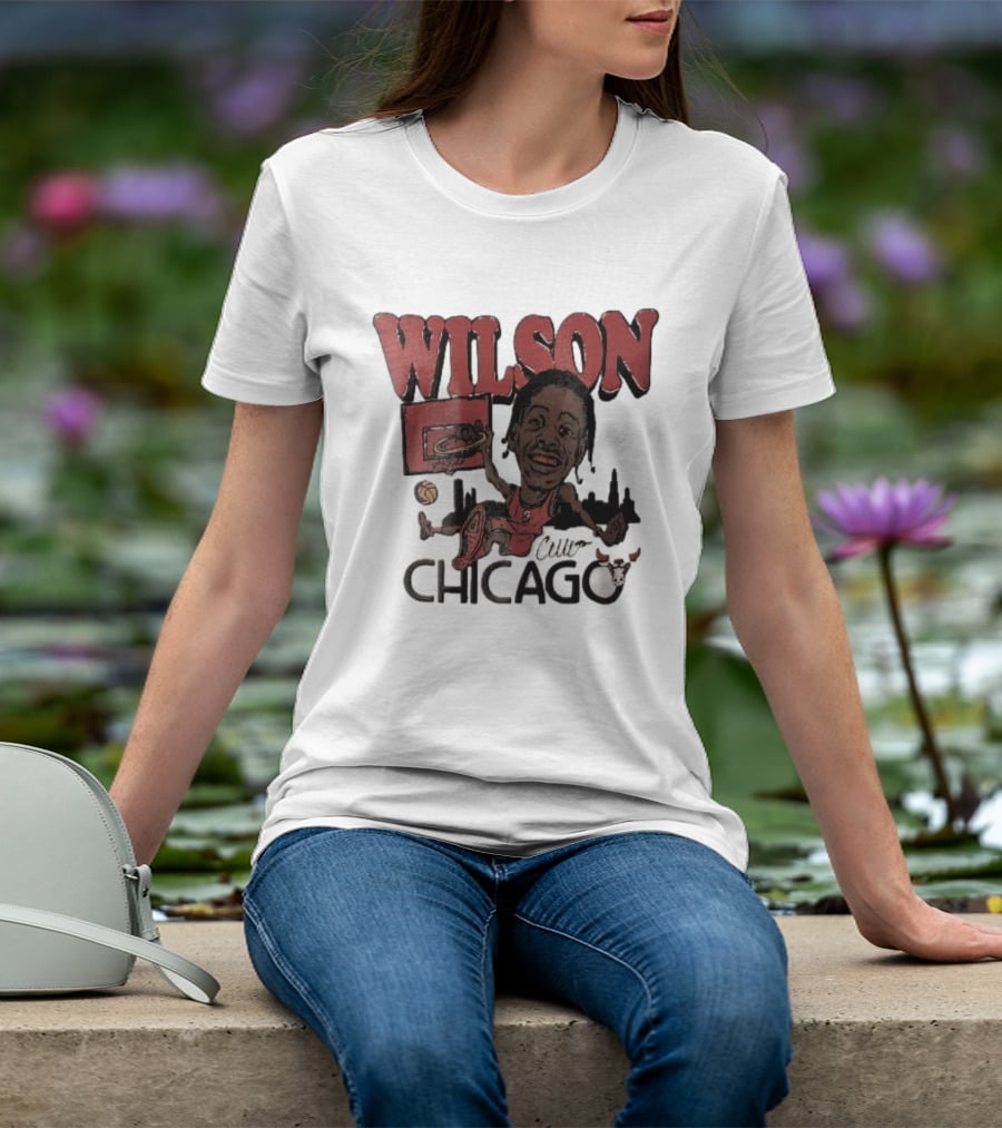Chicago Bulls Wilson Cartoon Caricature Dunking City Skyline T-Shirt