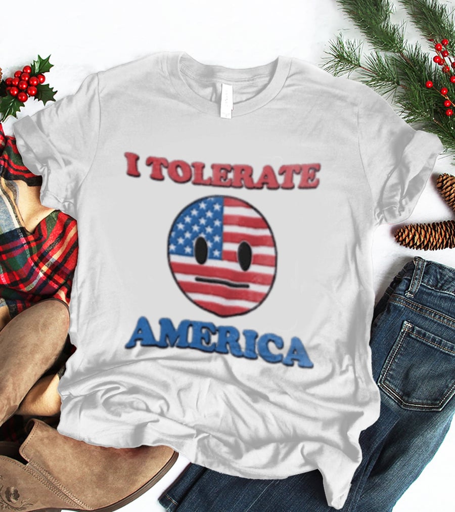 I Tolerate America USA Flag Emoji Face T-Shirt