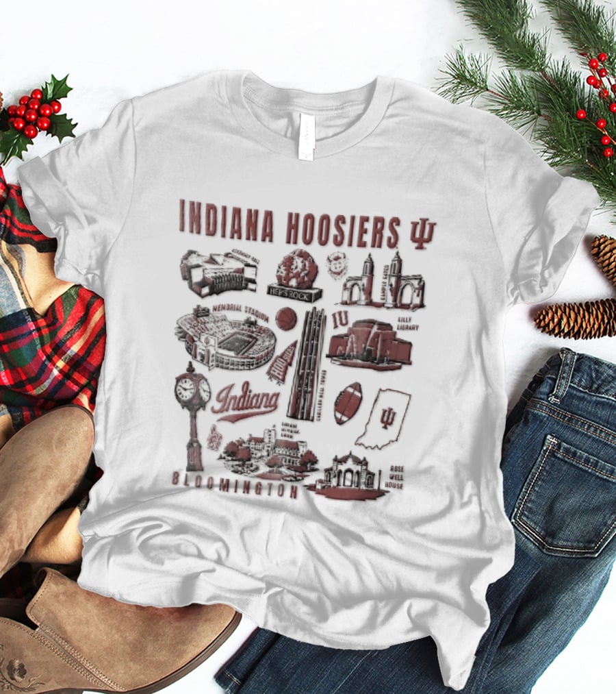 Indiana Hoosiers Bloomington Campus Landmarks Tower Map Collage T-Shirt