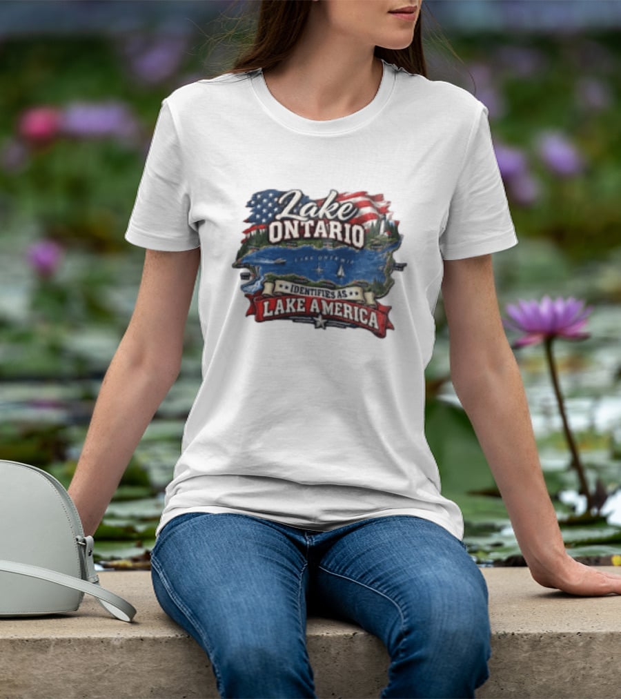 Lake Ontario Identifies As Lake America Map With Patriotic Flag And Nautical T-Shirt