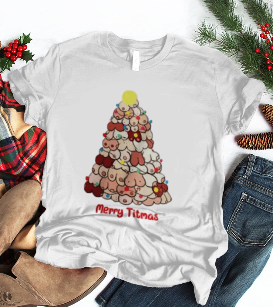 Merry Titmas Christmas Tree Humor Boob Ornaments T-Shirt