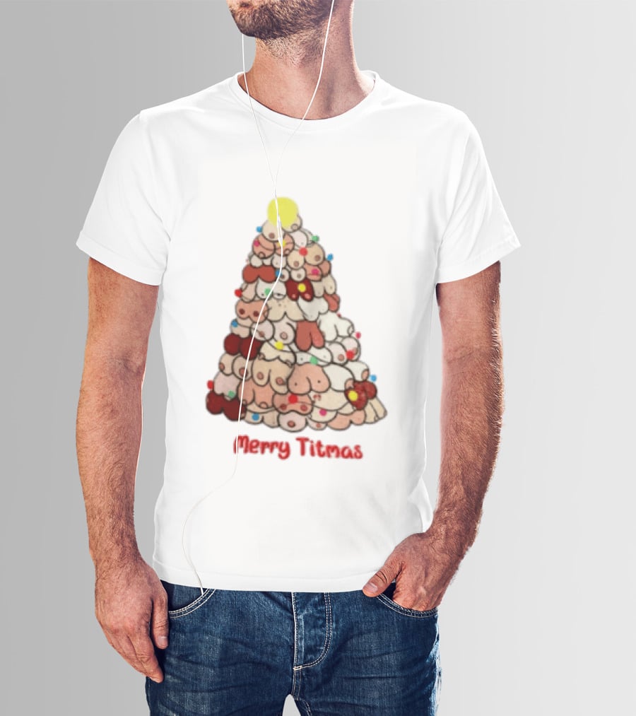 Merry Titmas Christmas Tree Humor Boob Ornaments T-Shirt