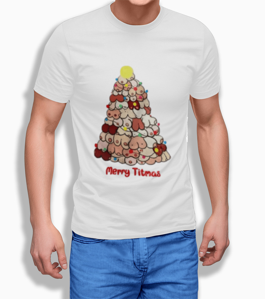 Merry Titmas Christmas Tree Humor Boob Ornaments T-Shirt