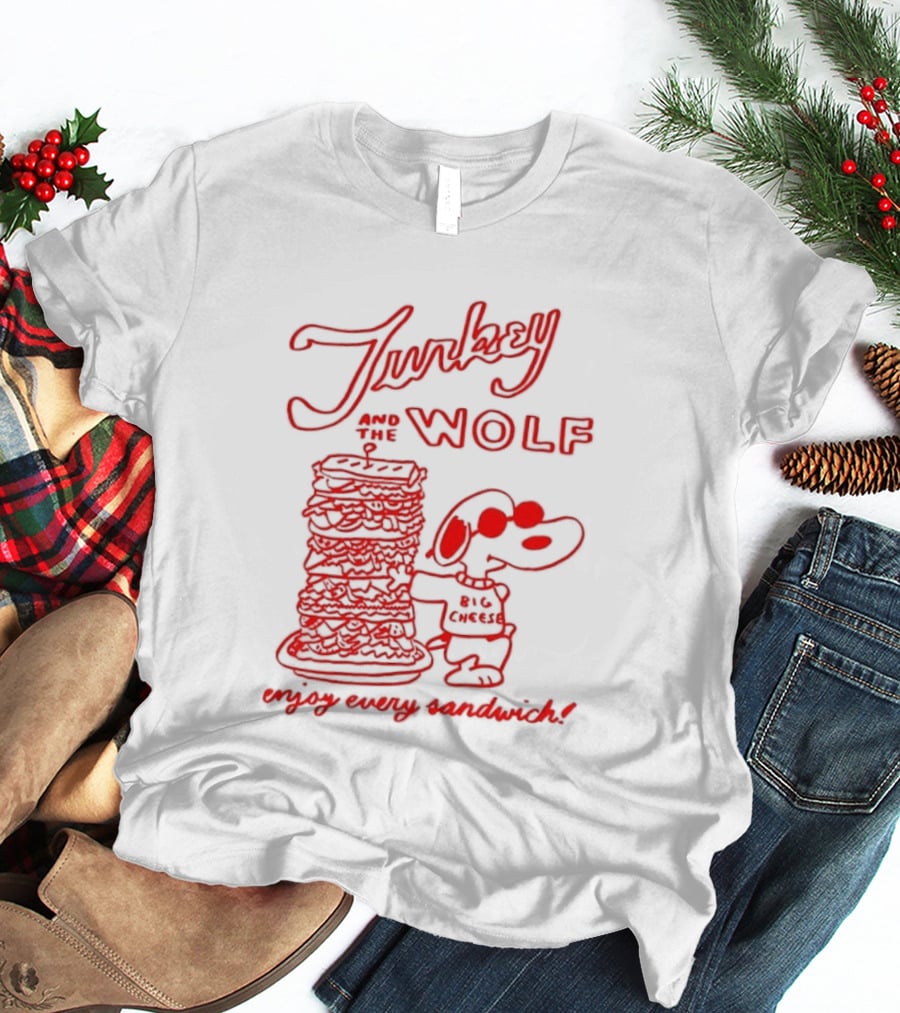 Turkey And The Wolf Big Cheese Enjoy Every Sandwich Stacked Cartoon Concept T-Shirt