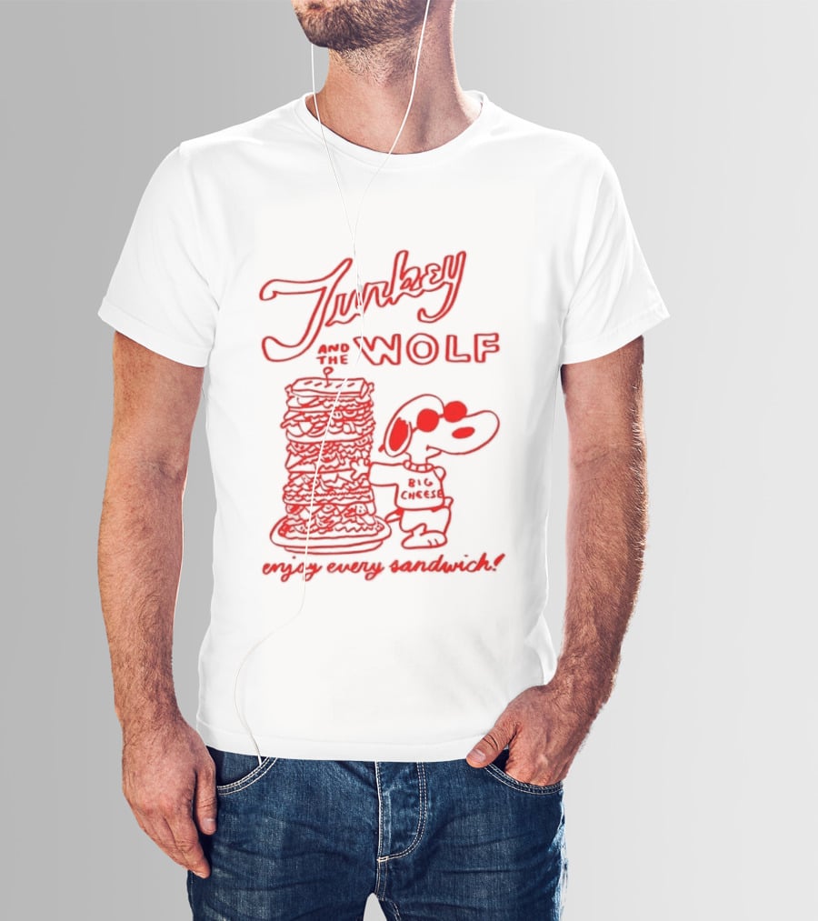 Turkey And The Wolf Big Cheese Enjoy Every Sandwich Stacked Cartoon Concept T-Shirt