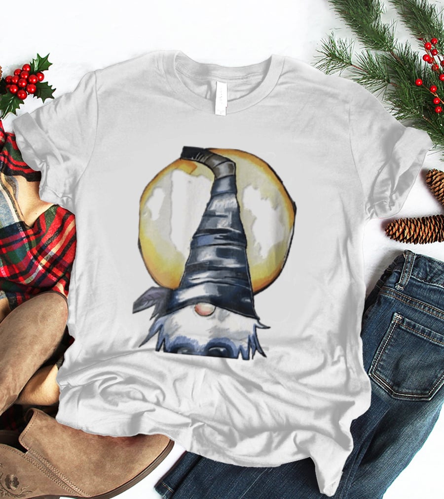 Vichys Cartoon Halloween Witch Gnome Moon Glow Hat T-Shirt