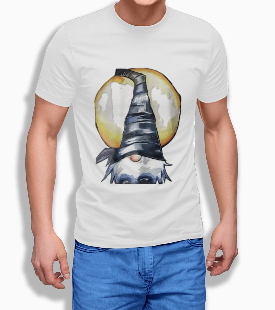 Vichys Cartoon Halloween Witch Gnome Moon Glow Hat T-Shirt