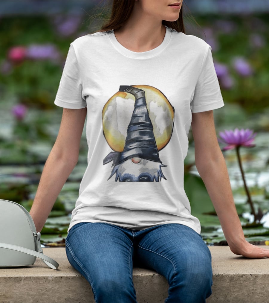Vichys Cartoon Halloween Witch Gnome Moon Glow Hat T-Shirt