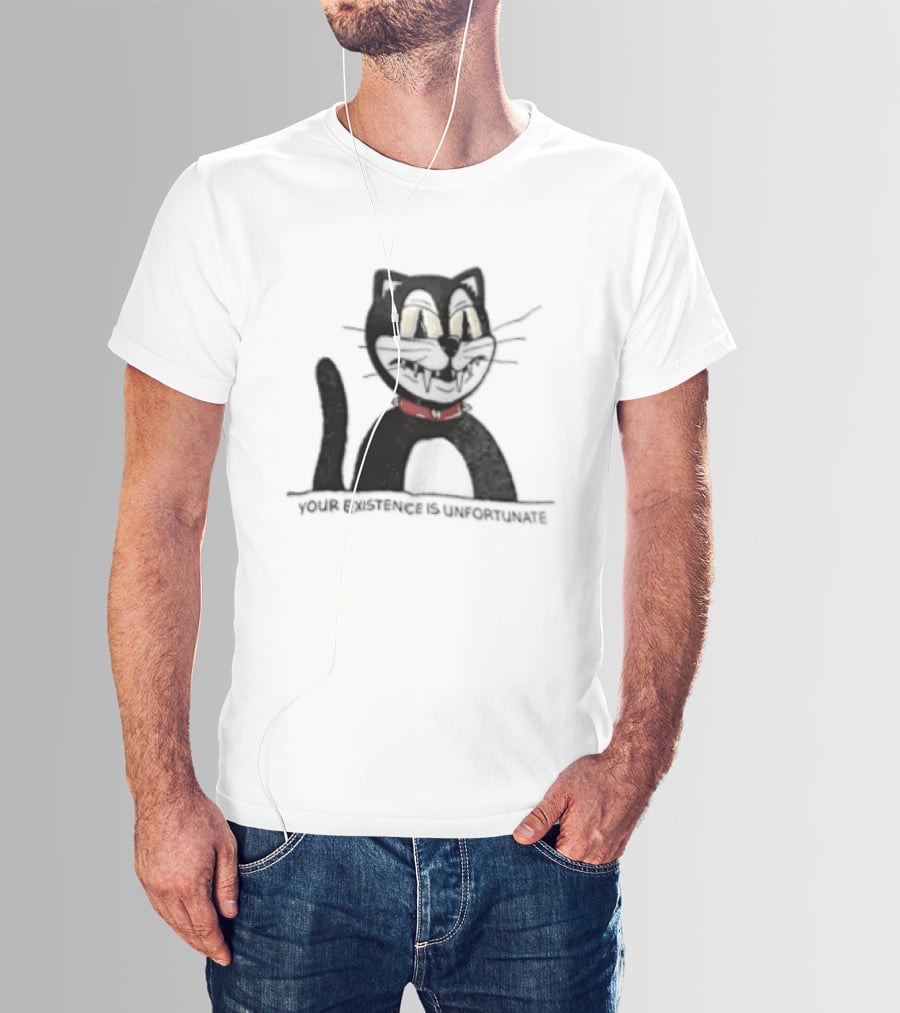 Your Existence Is Unfortunate Cat With Dark Whiskers And Red Collar T-Shirt