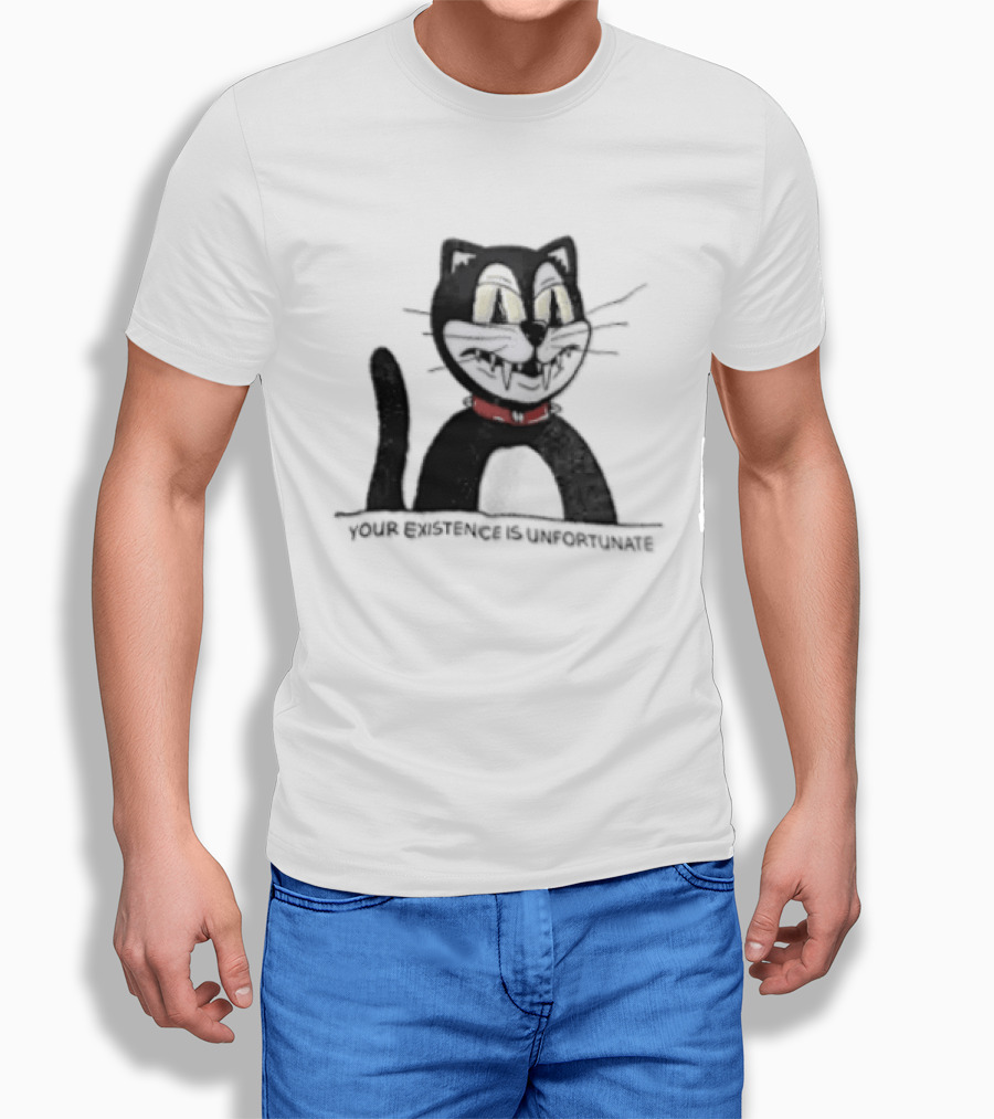 Your Existence Is Unfortunate Cat With Dark Whiskers And Red Collar T-Shirt