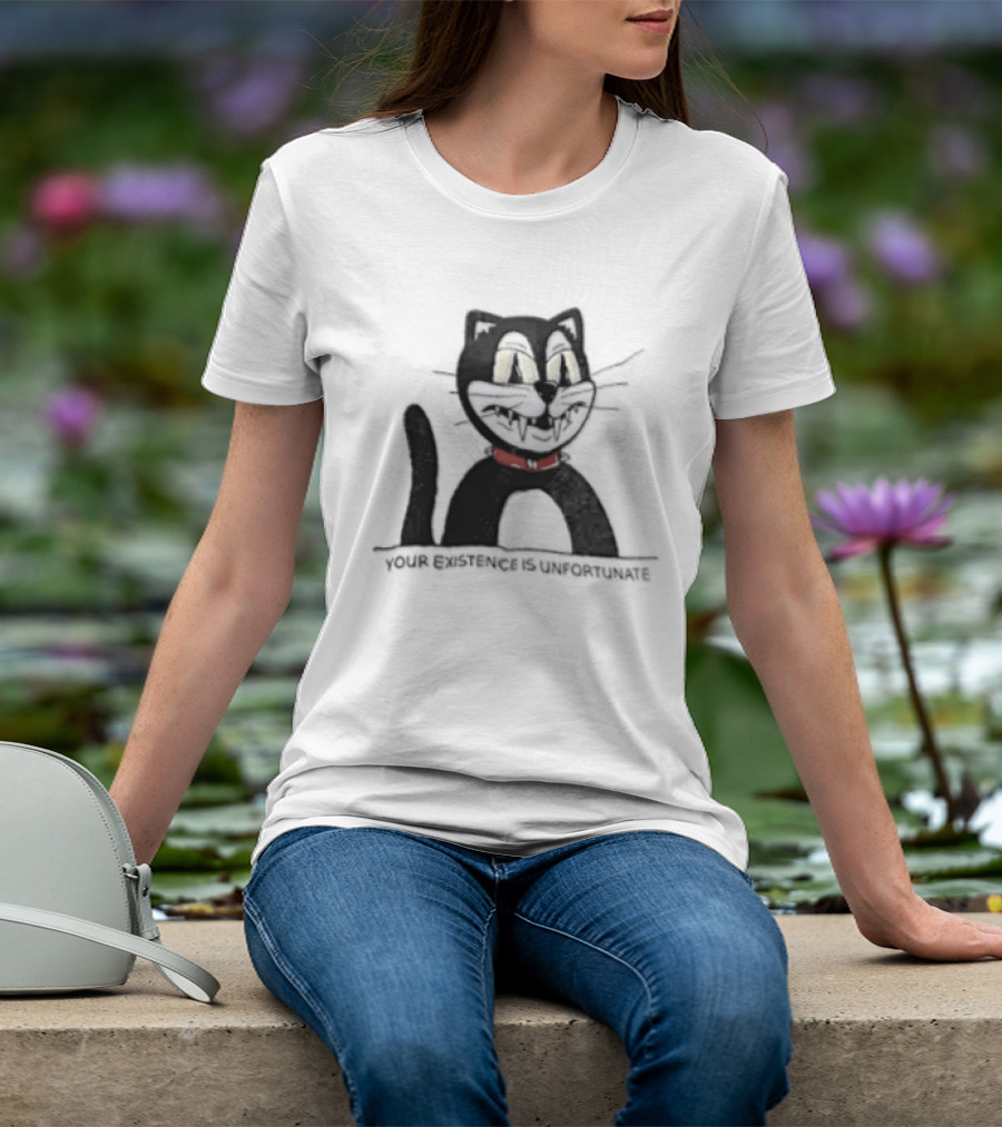 Your Existence Is Unfortunate Cat With Dark Whiskers And Red Collar T-Shirt