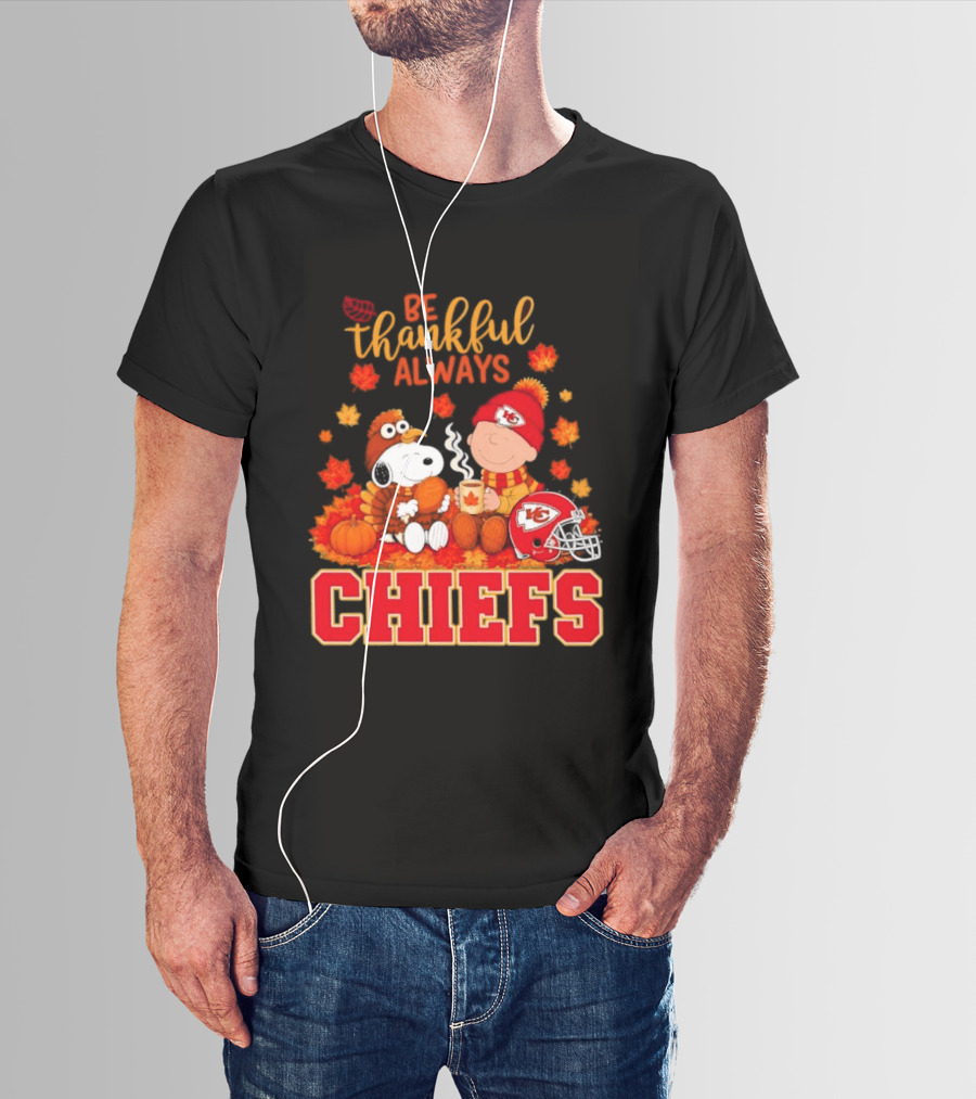 Be Thankful Always Snoopy Charlie Brown Chiefs Fall Leaves T-Shirt