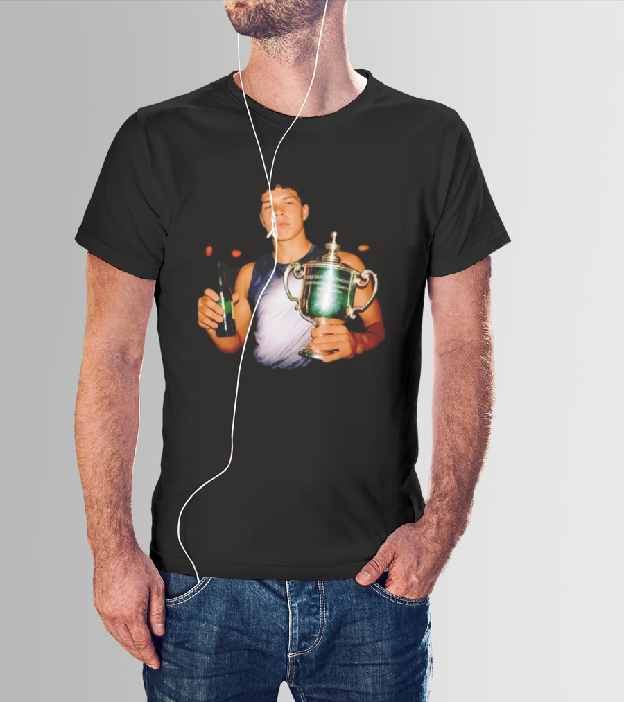 Ben Shelton Celebrating Victory With Beer And Trophy T-Shirt