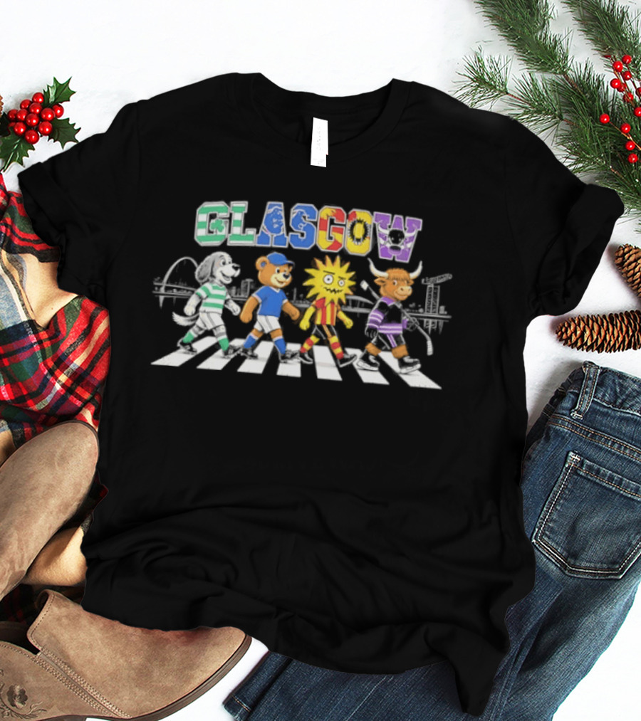 Glasgow Animals Crossing Iconic Abbey Road Rugby Football Soccer T-Shirt