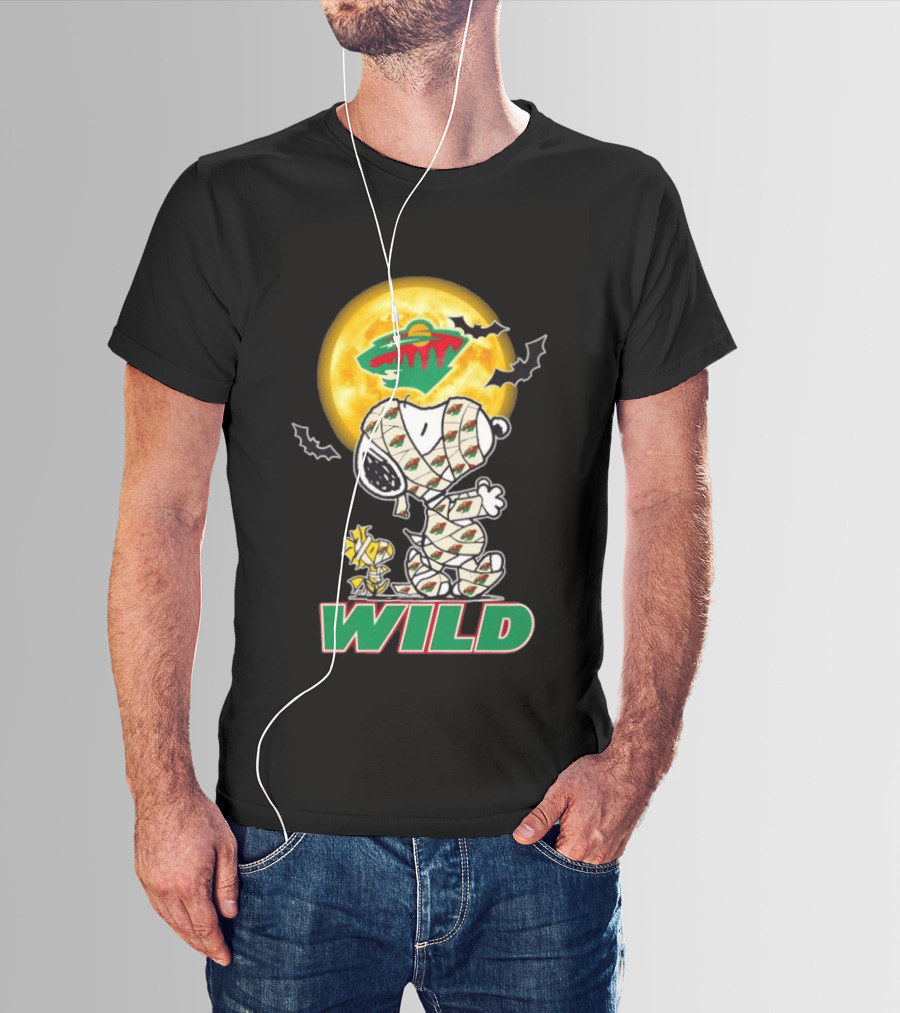 Minnesota Wild Snoopy Woodstock Mummy Halloween Moon Bats T-Shirt