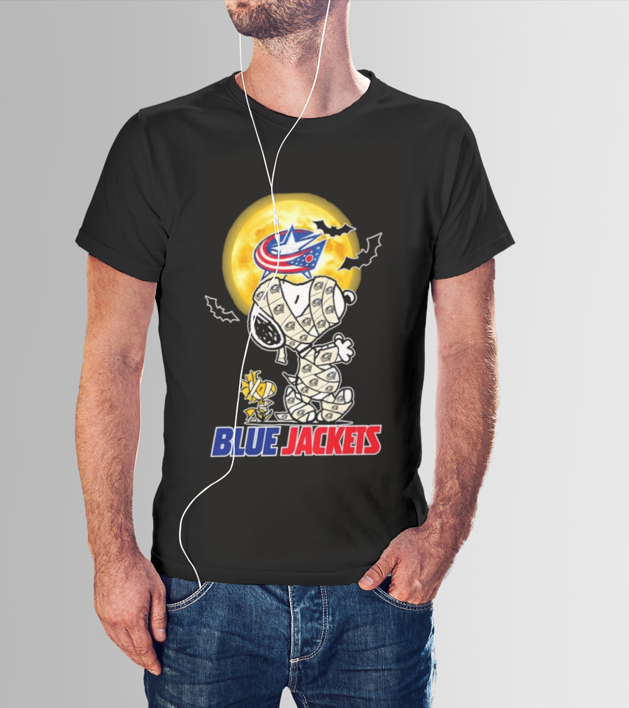 Columbus Blue Jackets Snoopy Woodstock Mummy Halloween Moon T-Shirt
