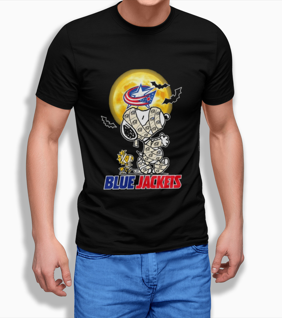 Columbus Blue Jackets Snoopy Woodstock Mummy Halloween Moon T-Shirt